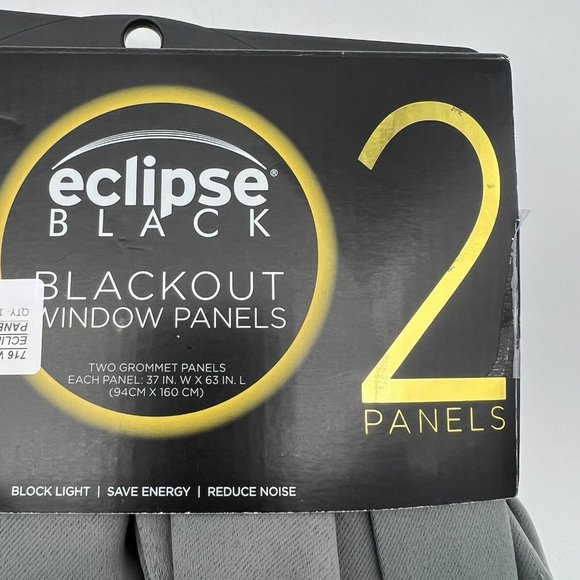 Eclipse Set of 2 Steel Gray Grommet Blackout Window Panels 37x63 New - Picture 3 of 7